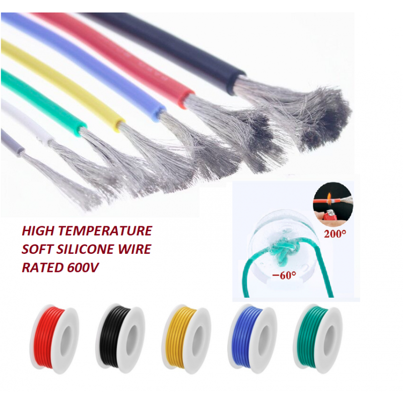 Soft Silicone Wire High Temperature 22AWG Lithium Battery Tinned Copper